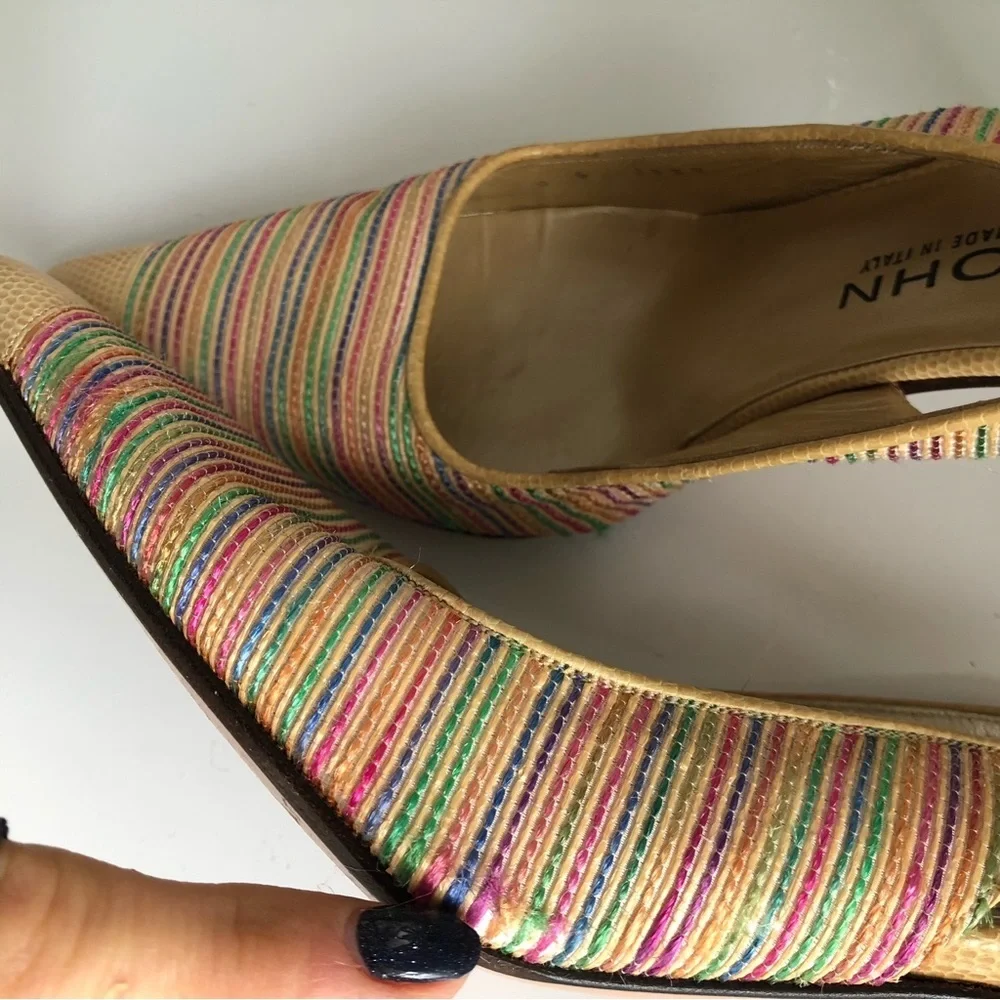 ST JOHN Women’s Slingback Heels Woven Multicolor Pointed Toe Rare Edition Size 6